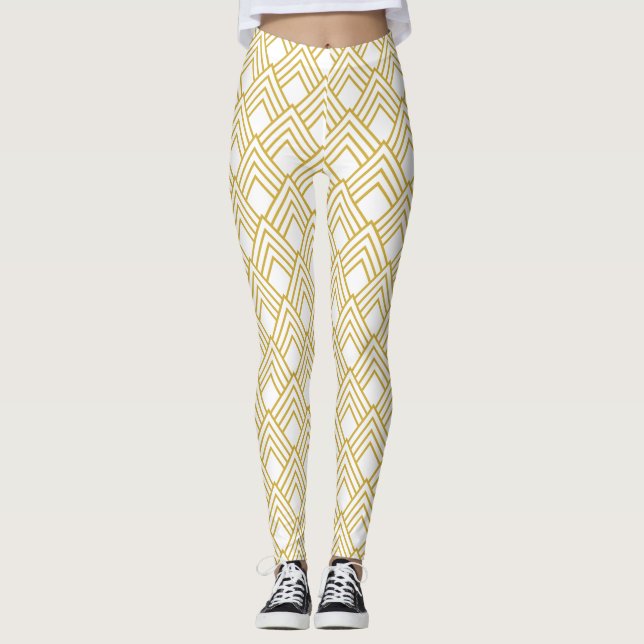 Abstraktens geometriska, vita och guld leggings (Framsida)