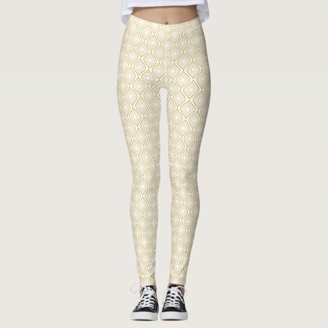 Abstraktens geometriska, vita och guld leggings (Framsida)