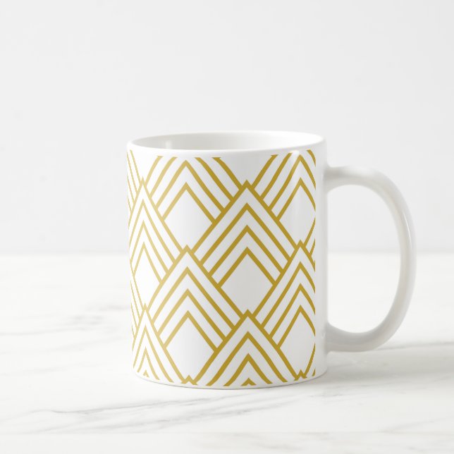 Abstraktens geometriska, vita och guld mugg (Höger)