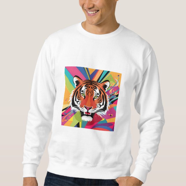 abstraktens grafik Tiger-design som är vibrerande. Lång Ärmad Tröja (Framsida)