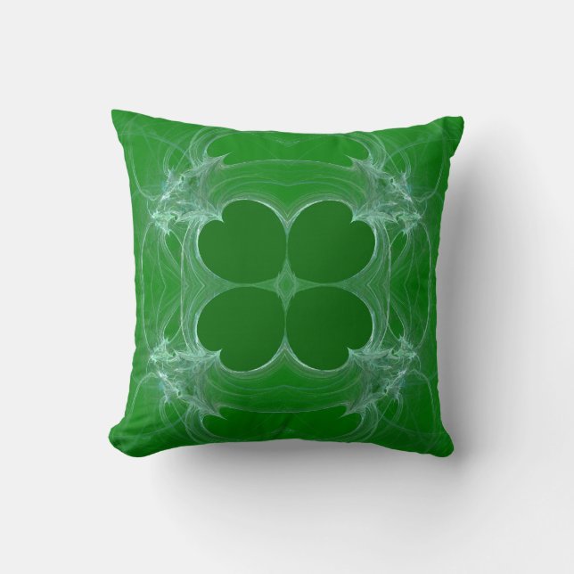 Abstraktens Grönt i vit Shamrock Fractal Pillow Kudde (Framsida)