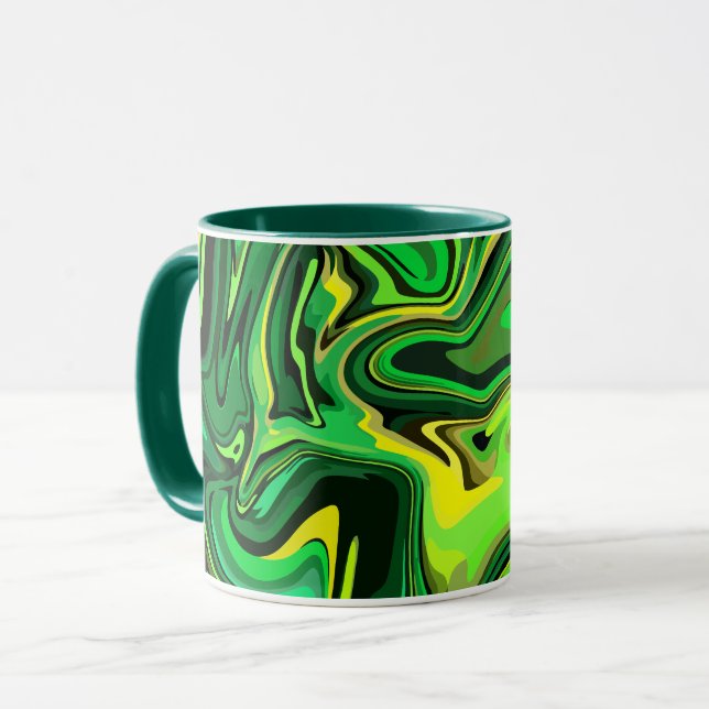 Abstraktens Grönt och Gult Fluid Art-design Mugg (Framsida vänster)