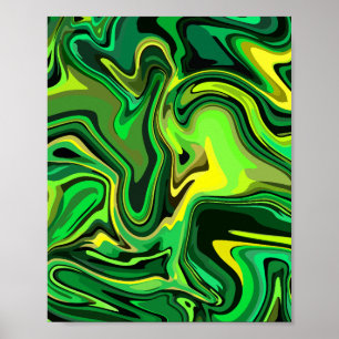 Abstraktens Grönt och Gult Fluid Art-design Poster