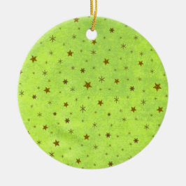 Abstraktens grönt papper med guld glatt stjärnor julgransprydnad keramik