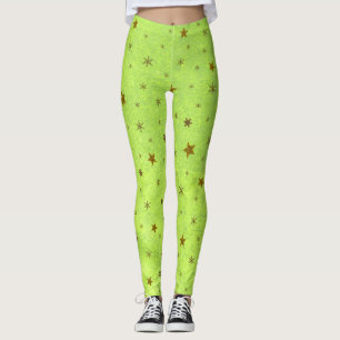 Abstraktens grönt papper med guld glatt stjärnor leggings