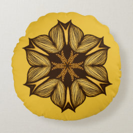 Abstraktens Gult blomma Rund Kudde