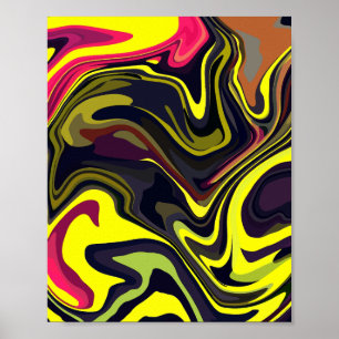 Abstraktens Gult och Rosa Swirl Art Poster
