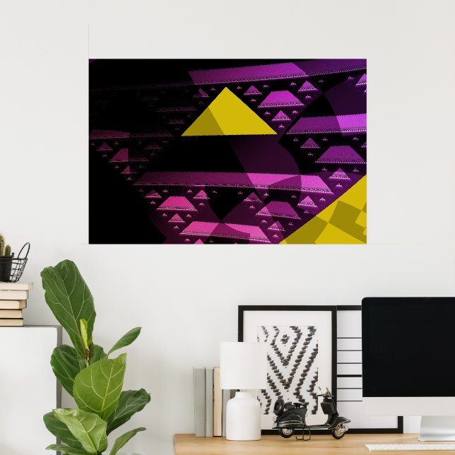 Abstraktens Gult Triangle Modern Fractal Art Poster (Hemmakontoret)