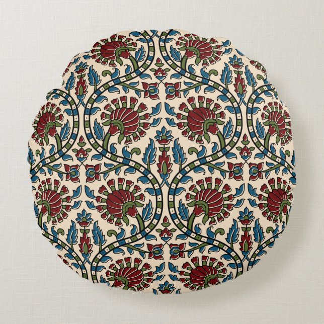 abstraktens handblock ajrakh-bakgrundsdesign rund kudde (Framsidan)