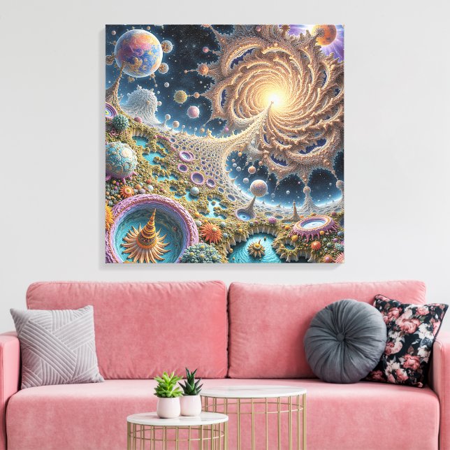Abstraktens kosmisk harmoni med energin i mandala canvastryck (Insitu (Vardagsrum))