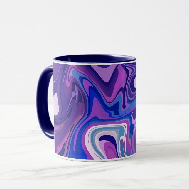 Abstraktens Lila och Blå rullgardinsdesign Mugg (Framsida vänster)