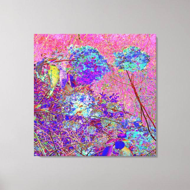 Abstraktens Lila och Blue Hydrangea med Magenta Canvastryck (Framsida)