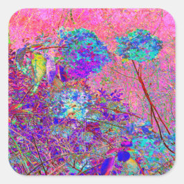 Abstraktens Lila och Blue Hydrangea med Magenta Fyrkantigt Klistermärke