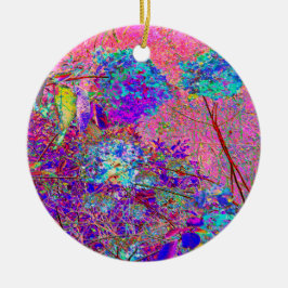 Abstraktens Lila och Blue Hydrangea med Magenta Julgransprydnad Keramik