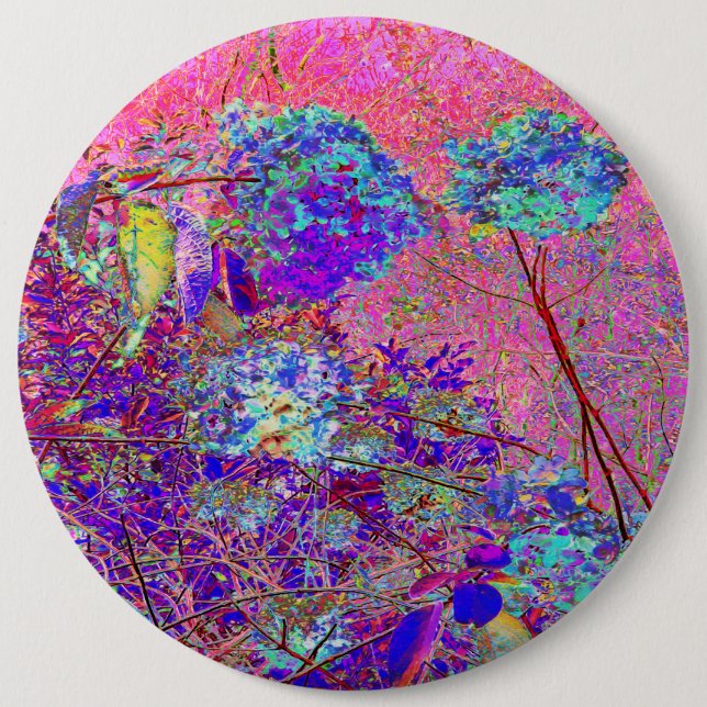 Abstraktens Lila och Blue Hydrangea med Magenta Knapp (Framsida)