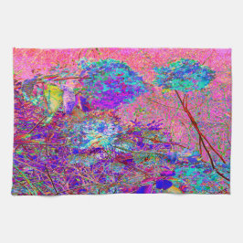 Abstraktens Lila och Blue Hydrangea med Magenta Kökshandduk