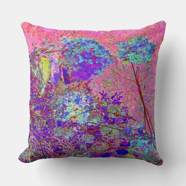 Abstraktens Lila och Blue Hydrangea med Magenta Kudde (Framsida)