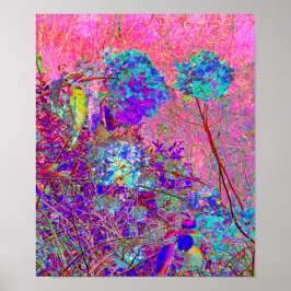 Abstraktens Lila och Blue Hydrangea med Magenta Poster