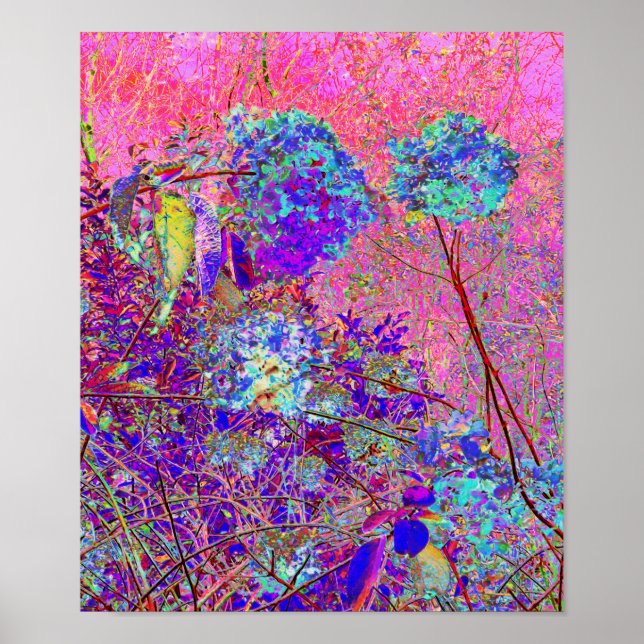 Abstraktens Lila och Blue Hydrangea med Magenta Poster (Framsidan)