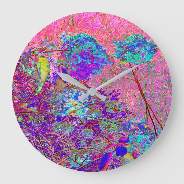 Abstraktens Lila och Blue Hydrangea med Magenta Stor Klocka (Framsida)