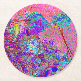 Abstraktens Lila och Blue Hydrangea med Magenta Underlägg Papper Rund