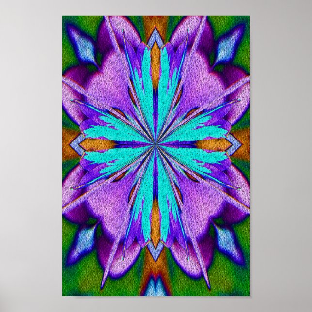 Abstraktens Lila och turkos Kaleidoscope Art Poster (Framsidan)