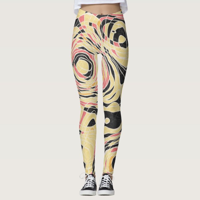 Abstraktens linjegeoo mönster, topografisk design. leggings (Framsida)