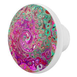 Abstraktens Magenta och Grönt Retro Liquid Swirl Knopp
