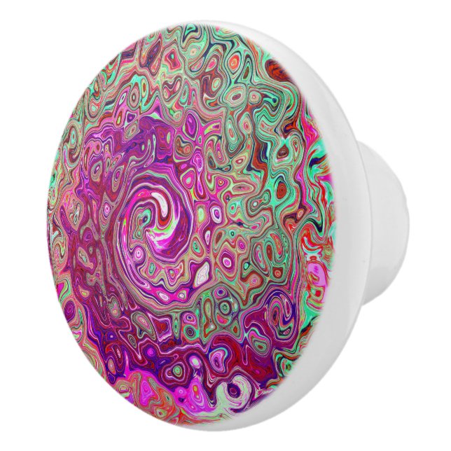 Abstraktens Magenta och Grönt Retro Liquid Swirl Knopp (Höger)