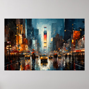 Abstraktens målning av Times Square i NYC Poster
