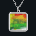 Abstraktens målning silverpläterat halsband<br><div class="desc">Abstrakt med rött,  grönt och gult</div>