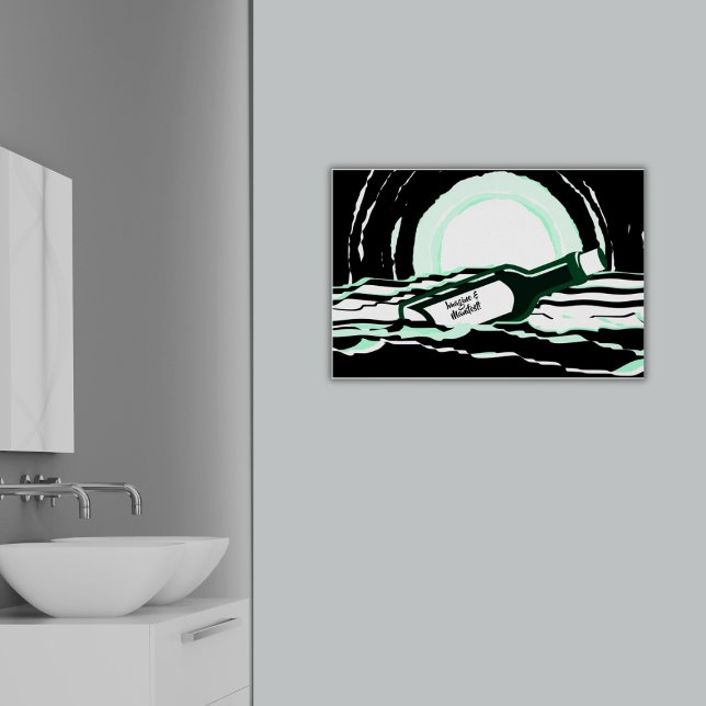 Abstraktens meddelande om hela sjön i Flaska Poster (Abstract Full Moon Ocean Message In A Bottle Poster, Imagine and Manifest, Bathroom)