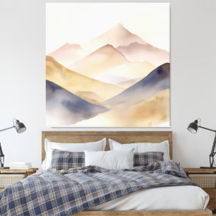 Abstraktens minimalistiska vattenfärgsbeige berg canvastryck