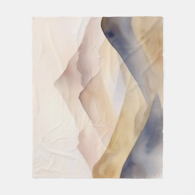 Abstraktens minimalistiska vattenfärgsbeige berg fleecefilt (Framsidan)