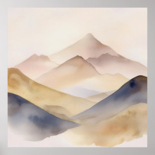 Abstraktens minimalistiska vattenfärgsbeige berg poster
