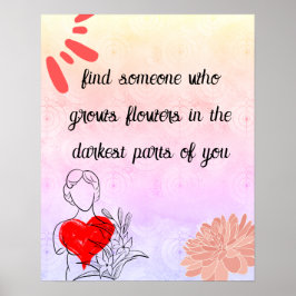 Abstraktens moderna blomkonst och Kärlek-citat Poster