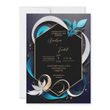 Abstraktens moderna elegant teal, vit, guld bröllo