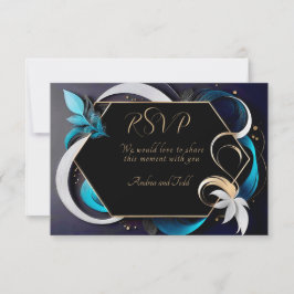 Abstraktens moderna elegant teal, vit, guld bröllo OSA kort