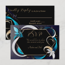 Abstraktens moderna elegant teal, vit, guld bröllo