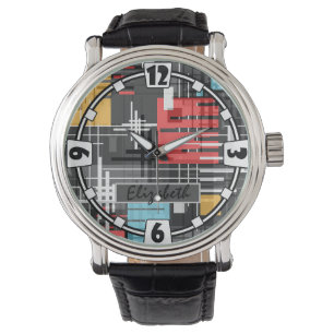 Abstraktens moderna geometriska former, randade, r armbandsur
