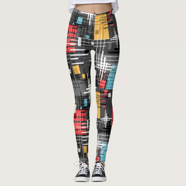 Abstraktens moderna geometriska former, randade, r leggings (Framsida)