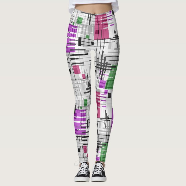 Abstraktens moderna geometriska former, randade, r leggings (Framsida)