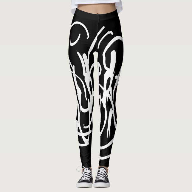 abstraktens moderna geometriska linjekonst leggings (Framsida)