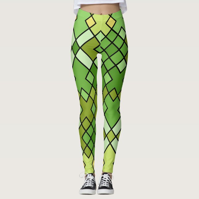 Abstraktens moderna geometriska rutnät mönster leggings (Framsida)