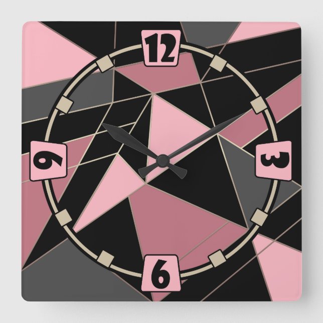 Abstraktens moderna geometriska trianglar skriver  fyrkantig klocka (Framsida)