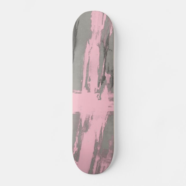 Abstraktens moderna konst stil grått rosa mini skateboard bräda 18,5 cm (Framsida)