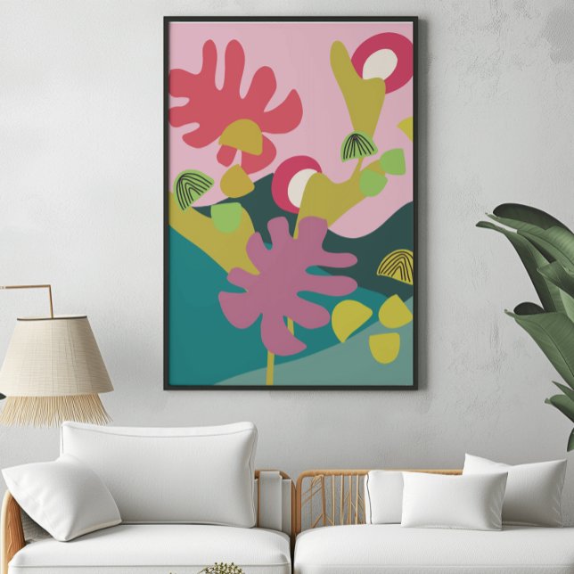 Abstraktens moderna landskapskonst rosa träd poste poster (Skapare uppladdad)