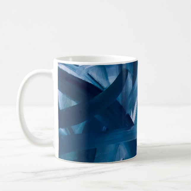 Abstraktens moderna målarlandskap. Blå nattkonst Kaffemugg (Vänster)