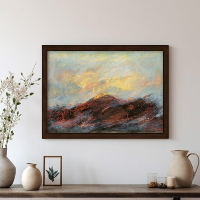 Abstraktens monteringsfärg för liggande bild poster (Abstract Mountain Landscape Art Painting in black frame mock up.  Frame is for  illustration only.)