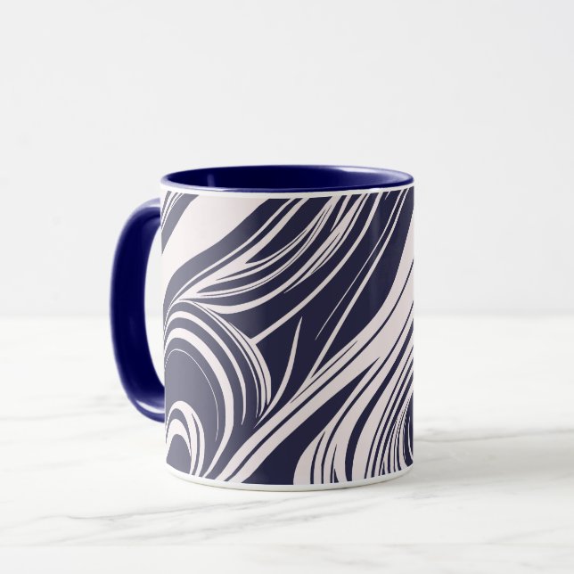 Abstraktens mörk blått och grått-vätskevirvelforma mugg (Framsida vänster)